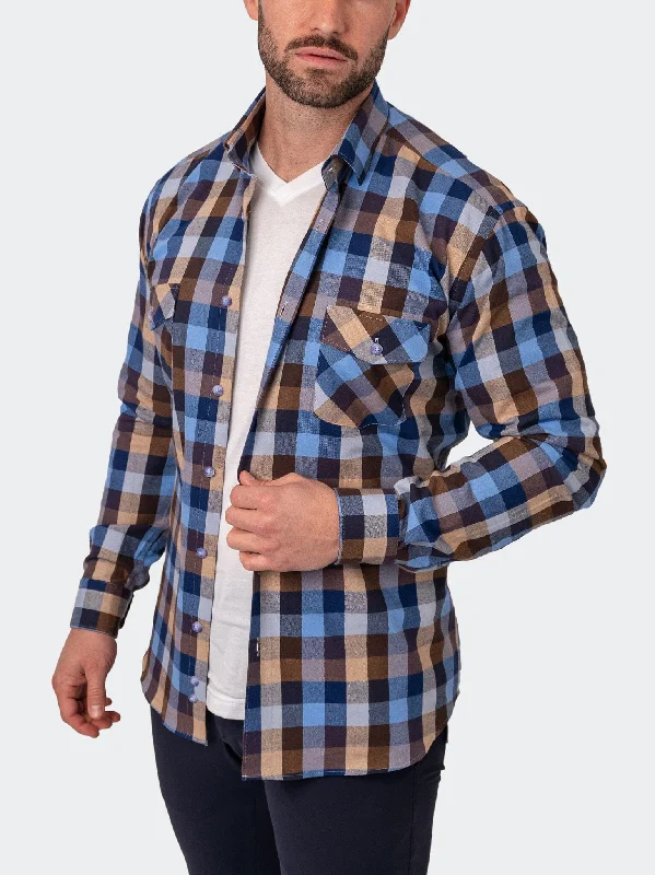 Men's steppe shirts-Flannel Checkbrown Brown