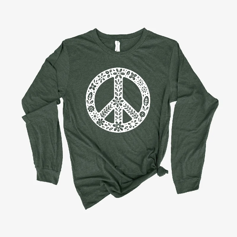 stylish short sleeve shirts for casual work wear -Floral Peace Sign Long Sleeve  *UNISEX FIT*