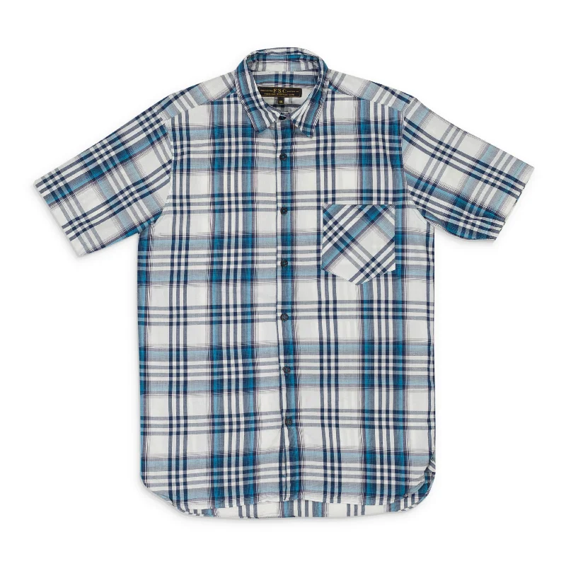 Men's journey shirts-Freeman'S Sporting Club Summer Plaid Cotton Short Sleeve Shirt - Blue