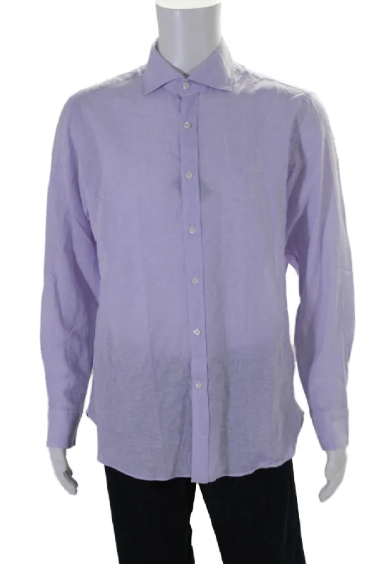 Men's refuge shirts-Giannetto Mens Linen Blend Lilac Button Down Dress Shirt