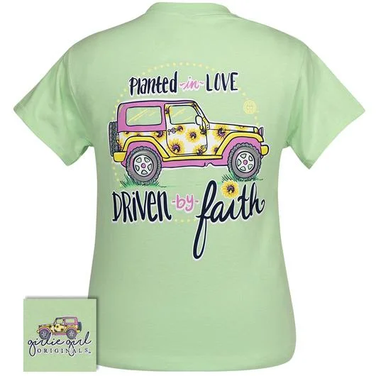 breathable and stylish short sleeve shirts for hot climates -Girlie Girl Originals Preppy Driven By Faith Sunflower T-Shirt