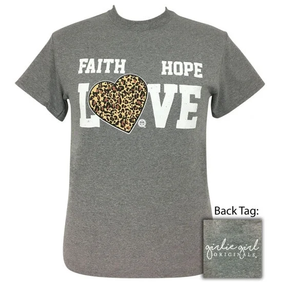 short sleeve shirts with modern designs for men -Girlie Girl Originals Preppy Faith Hope Love Leopard Heart T-Shirt