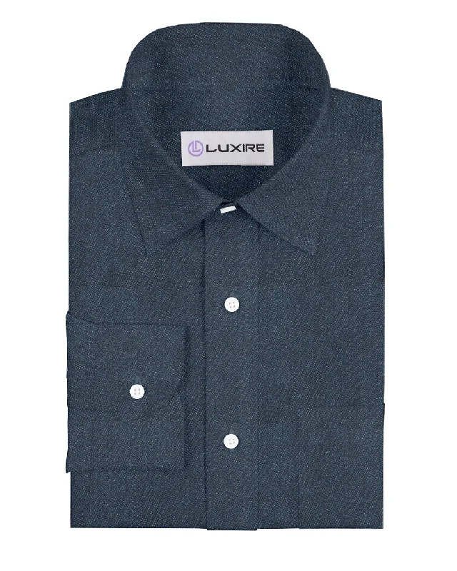 Men's bleach-wash shirts-Indigo Herringbone Denim