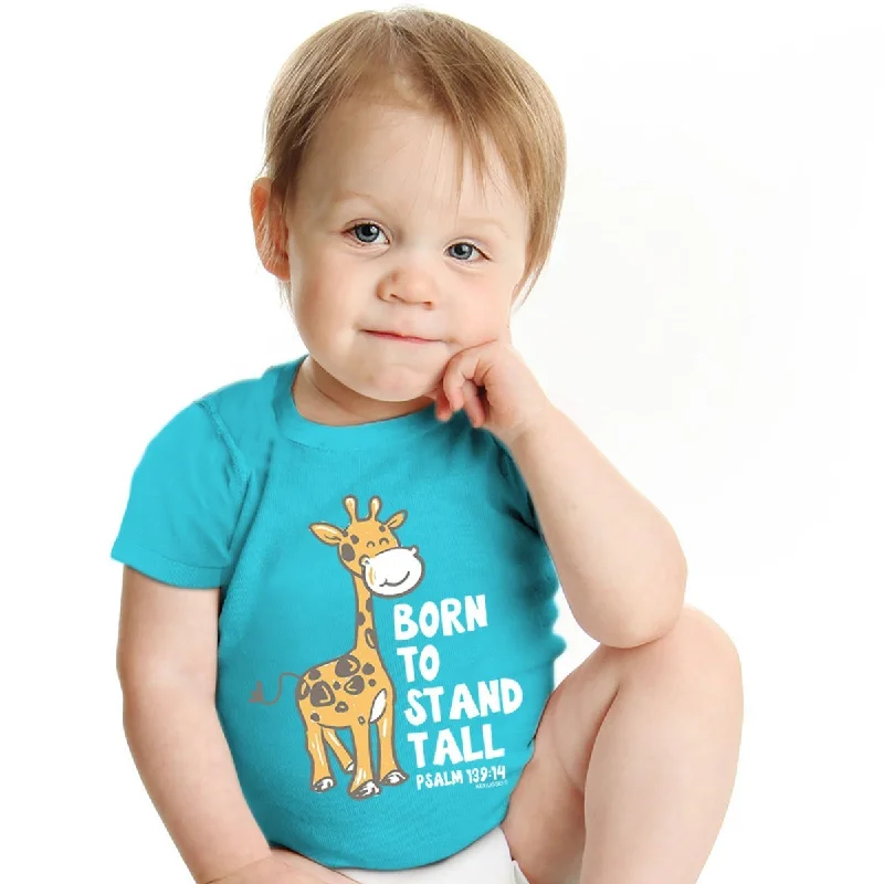 men’s trendy short sleeve shirts for active wear -Kerusso Born to Stand Tall Giraffe Christian Baby Toddler Youth Bright T Shirt