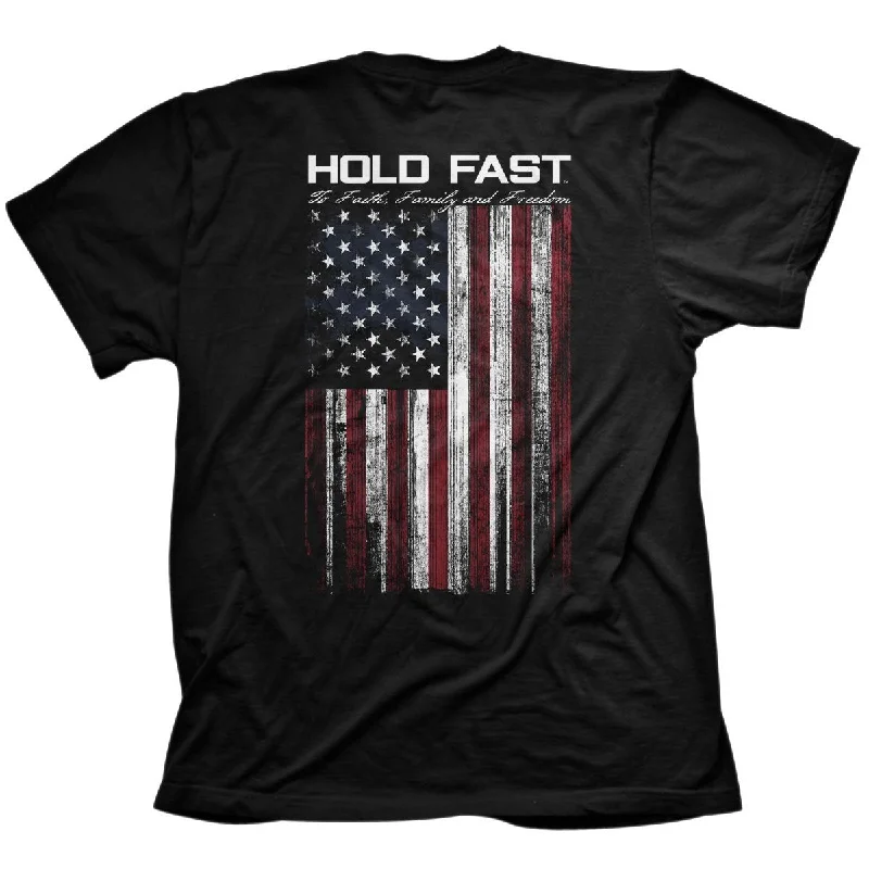 affordable short sleeve shirts for all-day wear -Hold Fast to Faith Family Freedom USA American Flag Christian Unisex T Shirt