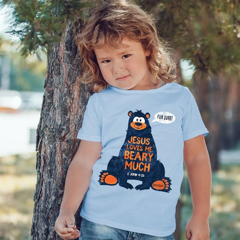 high-quality short sleeve t-shirts with logos -Kerusso Jesus Loves Me Beary Much Christian Baby Toddler Youth Bright T Shirt