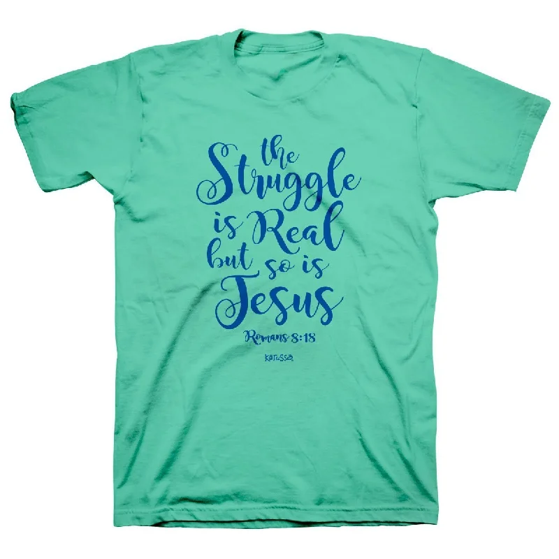 men’s casual short sleeve shirts for beach outings -Kerusso The Struggle is Real Christian Romans 8:18 Bright T Shirt