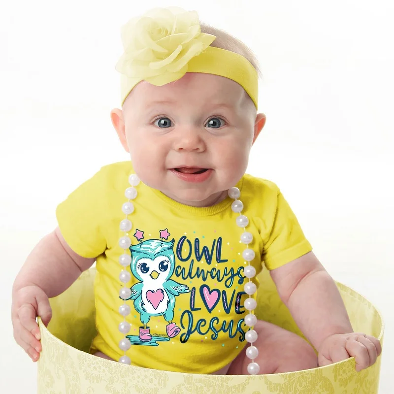 cool and stylish short sleeve shirts with bold prints -Kerusso Owl Always Love Jesus Christian Baby Toddler Youth Bright T Shirt