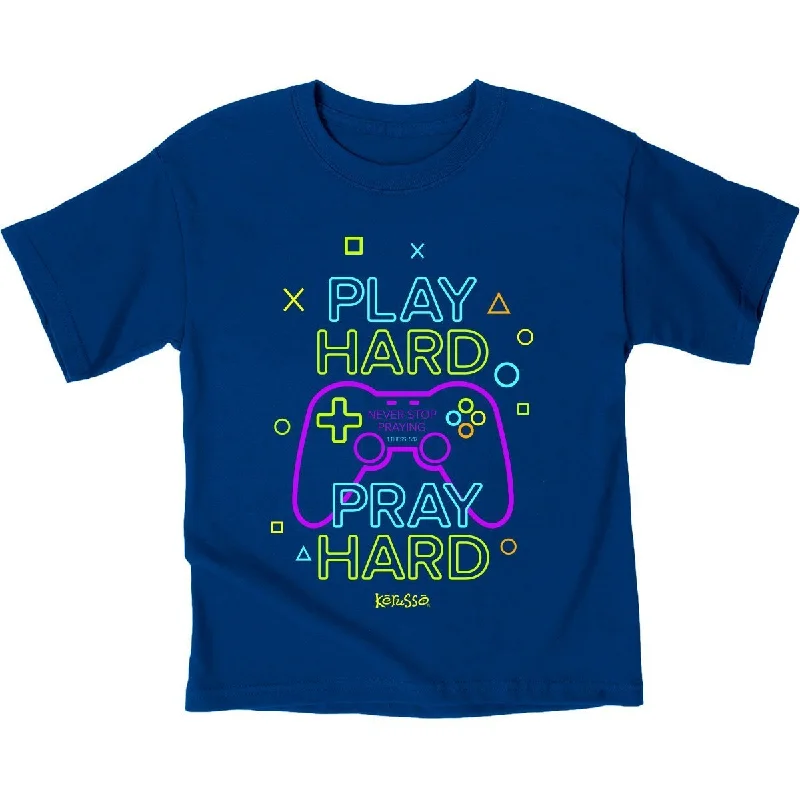 relaxed fit short sleeve shirts for men’s wardrobe -Kerusso Play Hard Pray Hard Gamer Christian Toddler Youth Bright T Shirt