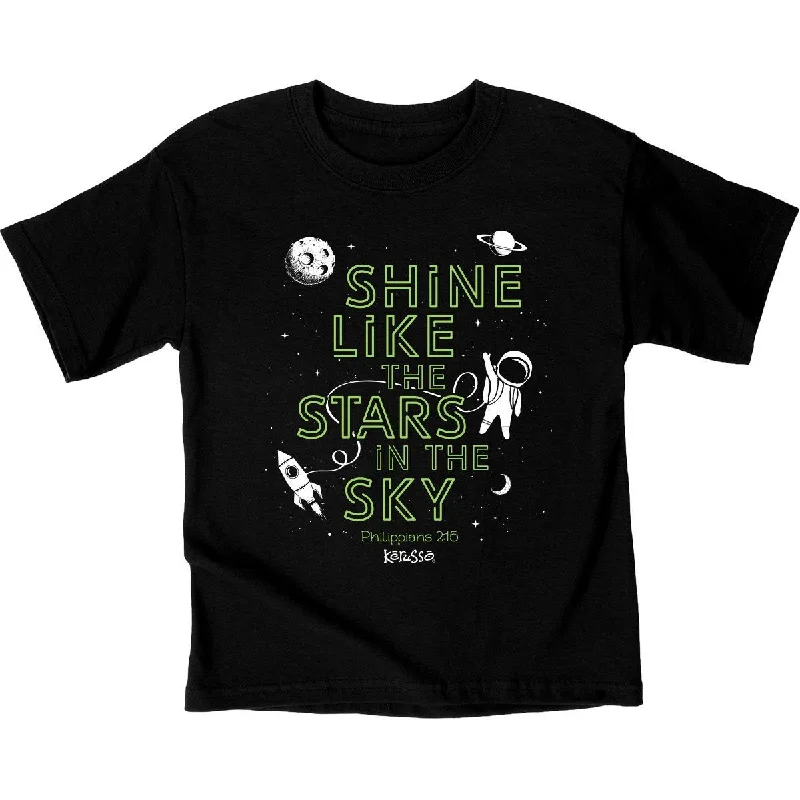 modern short sleeve shirts with vibrant prints -Kerusso Shine Like the Stars in the Sky Astronaut Christian Toddler Youth Bright T Shirt