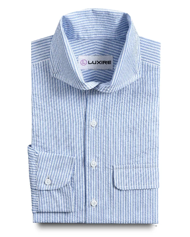 Men's spirit shirts-Light Blue Seersucker Stripes