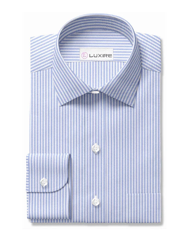 Men's tone-setting shirts-Light Blue Twill Dress Stripe