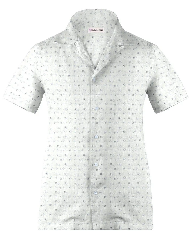 Men's lake shirts-Camp collar PRESET STYLE in Linen: Blue Navy Printed Geometric