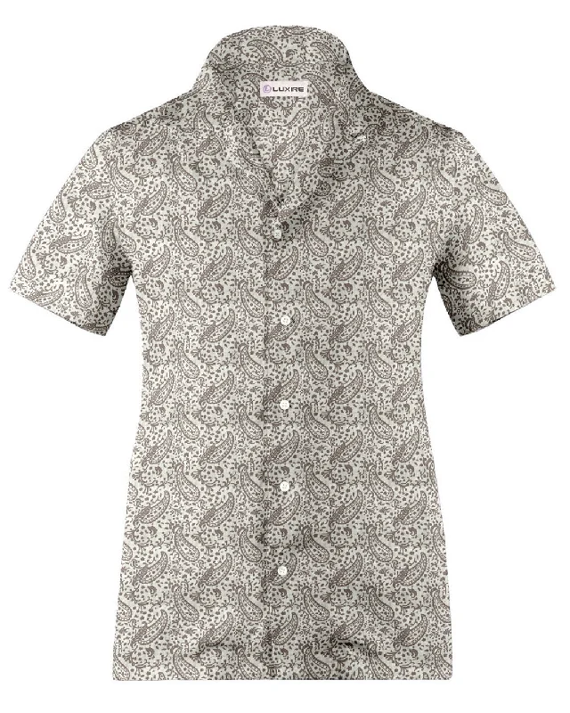 Men's clay shirts-Camp collar PRESET STYLE in Linen: Brown Printed Paisley