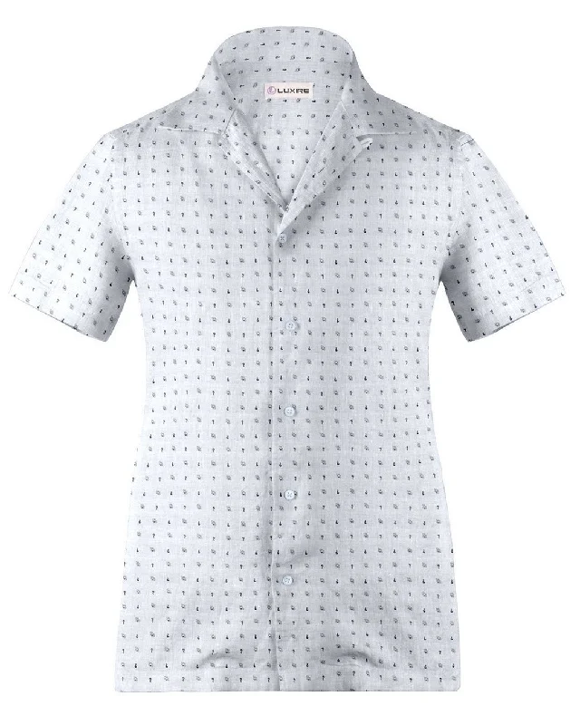 Men's reef shirts-Camp collar PRESET STYLE in Linen: Grey Printed Marks On White