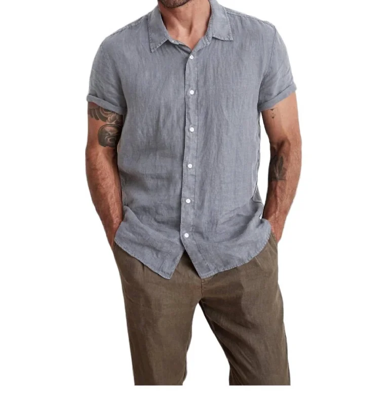 Men's flare shirts-Mackie Linen Button Up Shirt In Dolphin