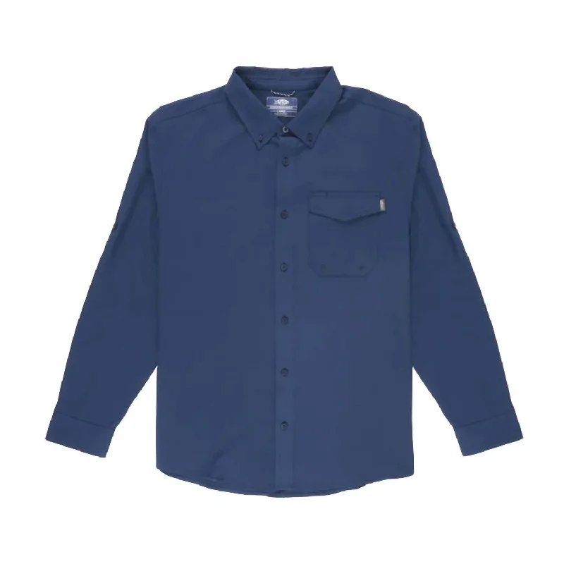 Men's lake shirts-Men's Ace Long Sleeve Button Down Shirt In Naval