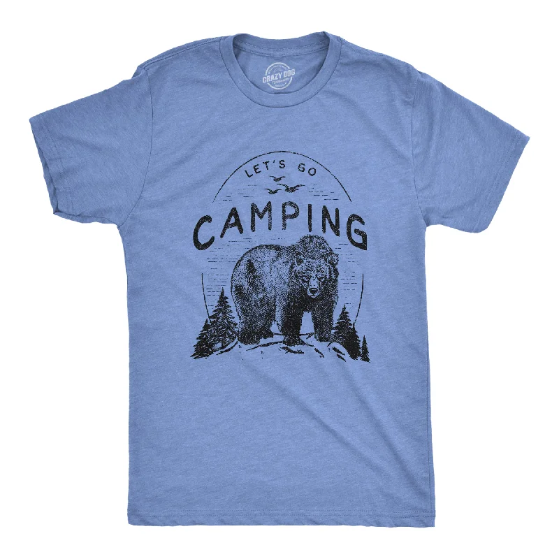 trendy short sleeve polo shirts for vacation wear -Mens Lets Go Camping Tshirt Funny Bear Outdoors Hiking Vintage Novelty Tee