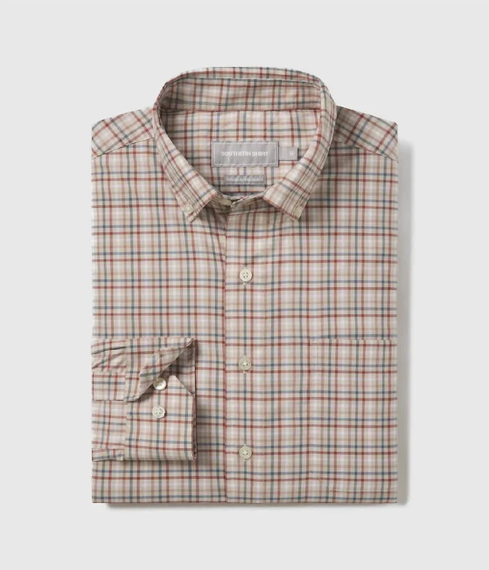 Men's cosmic shirts-Men's Samford Check Long Sleeve Dress Shirt In Browning