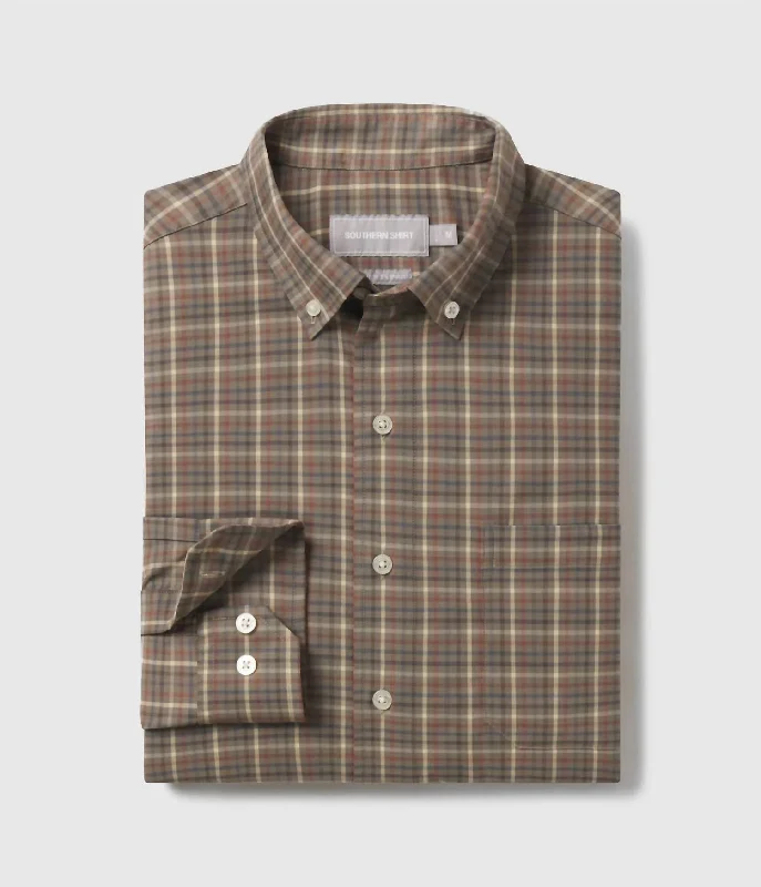 Men's twilight-vibe shirts-Men's Samford Check Long Sleeve Dress Shirt In Deep Forest