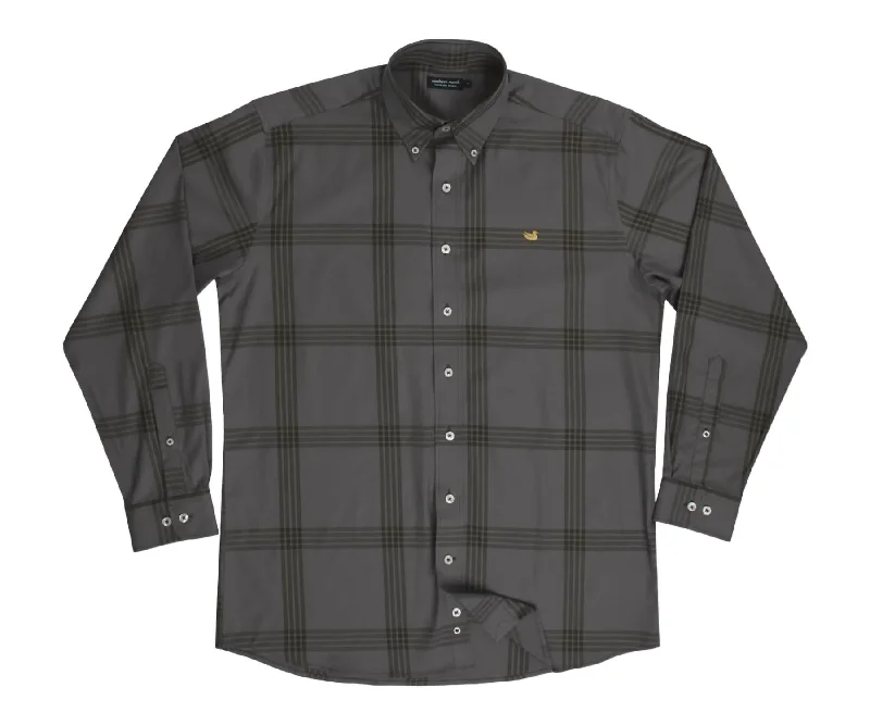 Men's solar shirts-Men's Trussville Windowpane Dress Shirt In Midnight Gray/dark Olive