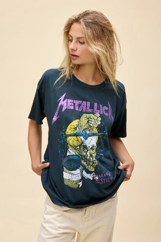 stylish and breathable summer short sleeve shirts -Metallica Damaged Justice Merch Tee