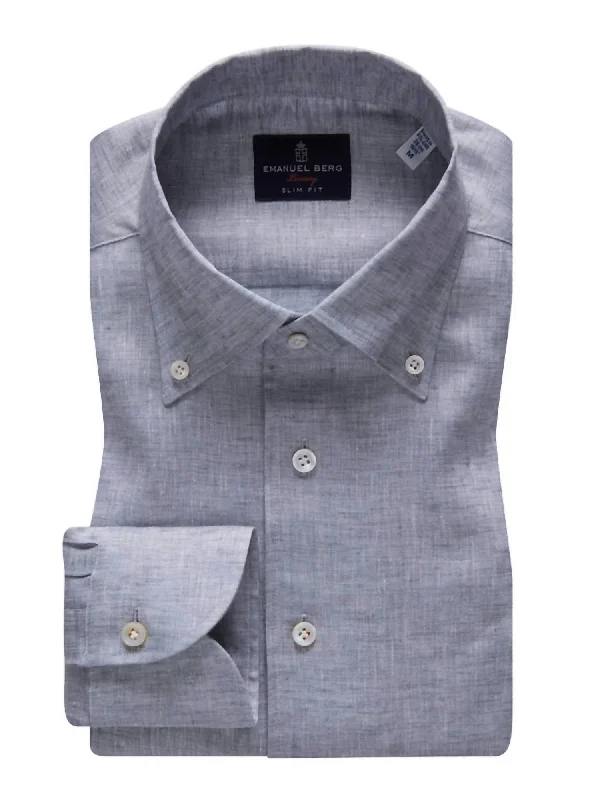 Men's horizon shirts-Mf Extra Fine Linen Luxury Men's Dress Shirt In Med Grey