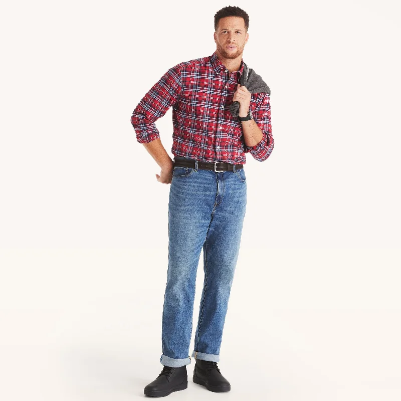 Men's downtime shirts-Nautica Mens Big & Tall Plaid Shirt