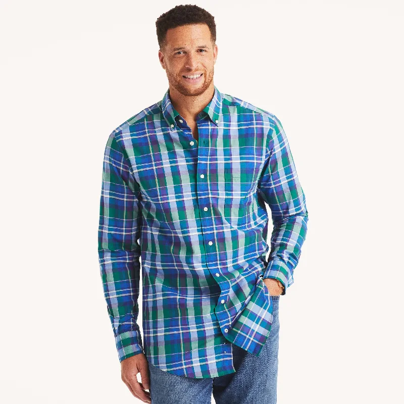 Men's dynamic shirts-Nautica Mens Big & Tall Plaid Shirt