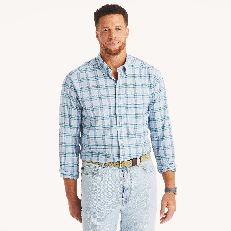 Men's vineyard shirts-Nautica Mens Big & Tall Plaid Shirt