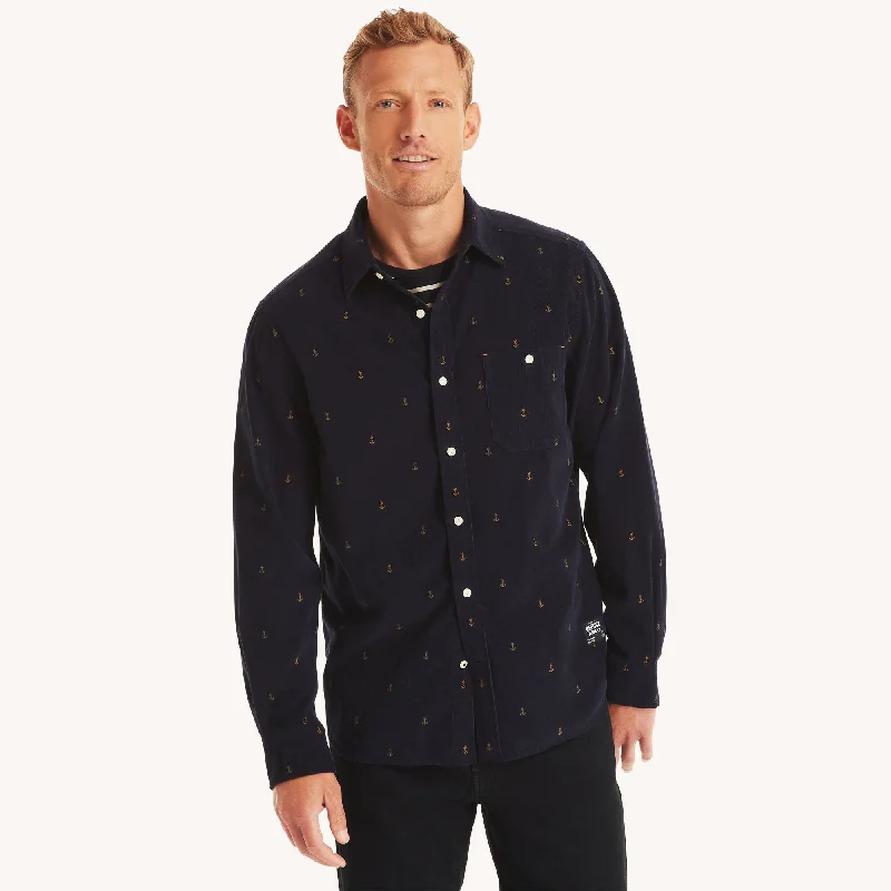 Men's pure shirts-Nautica Mens Corduroy Printed Shirt