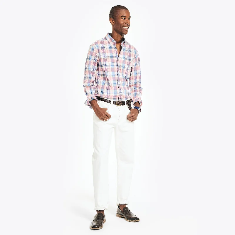 Men's suburban shirts-Nautica Mens Plaid Poplin Shirt