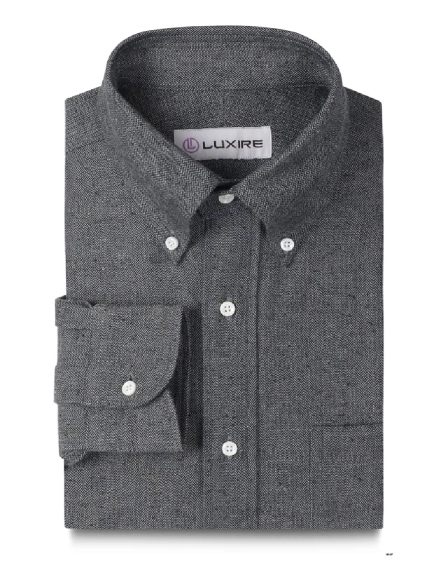 Men's stonewashed shirts-Denim: Indigo Grey Slub Herringbone