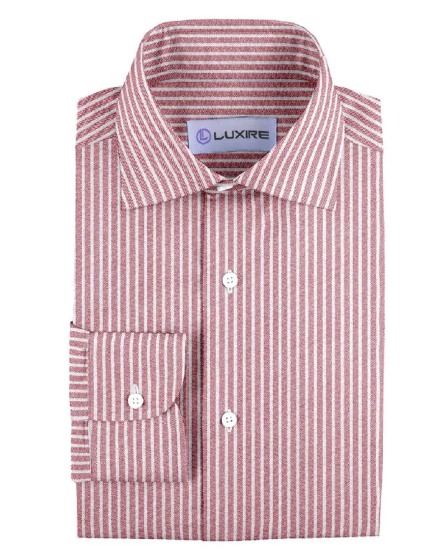 Men's rainforest shirts-Pale Red White Pin Stripes Seersucker