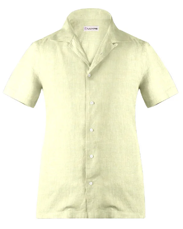 Men's flight-inspired shirts-Camp collar PRESET STYLE in Pale Yellow Linen