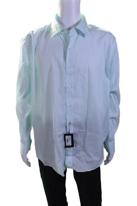 Men's harvest shirts-Peter Millar Mens Cotton Light Green Plaid Button Down Dress Shirt