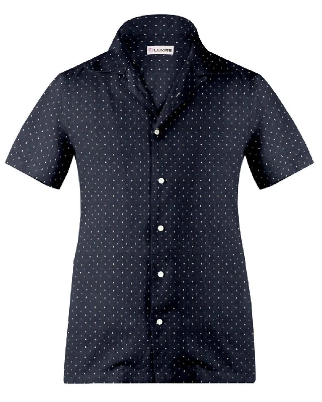 Men's dune shirts-Camp collar PRESET STYLE in Print: Navy Blue Anchor