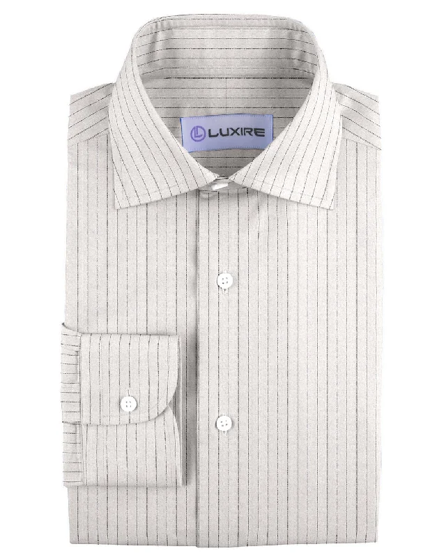 Men's unpolished shirts-Pullover Shirt in Lamb Beige Wide Black Pin Stripes Linen