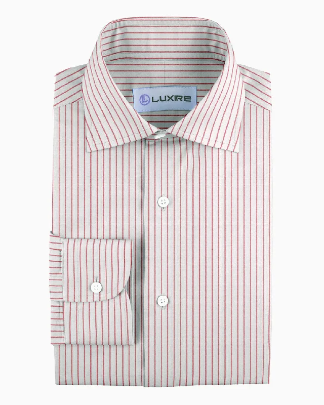 Men's owl shirts-Pullover Shirt in White Red Pin Stripes Linen