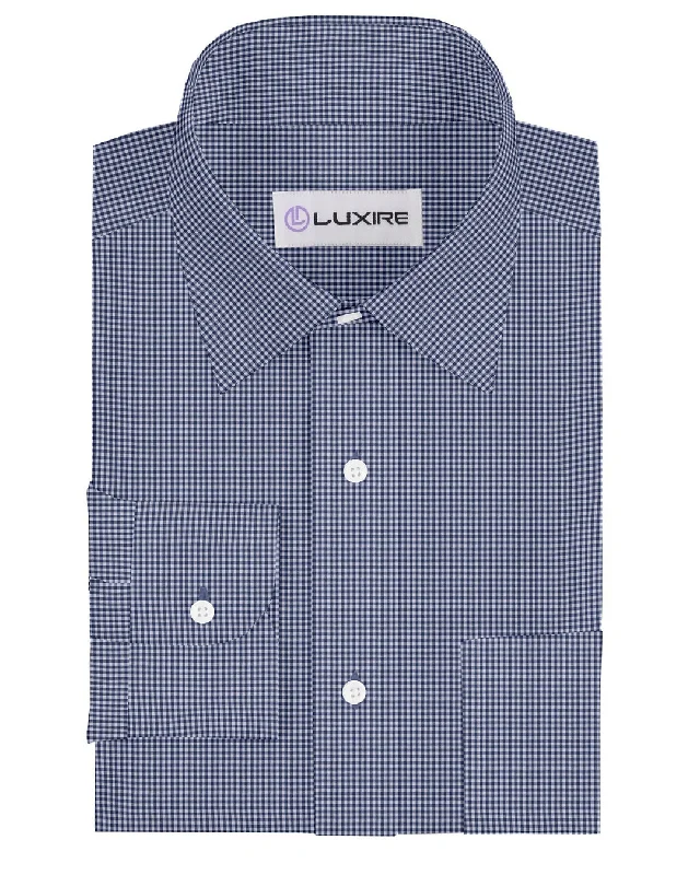 Men's off-grid shirts-Prussian Blue Gingham Checks