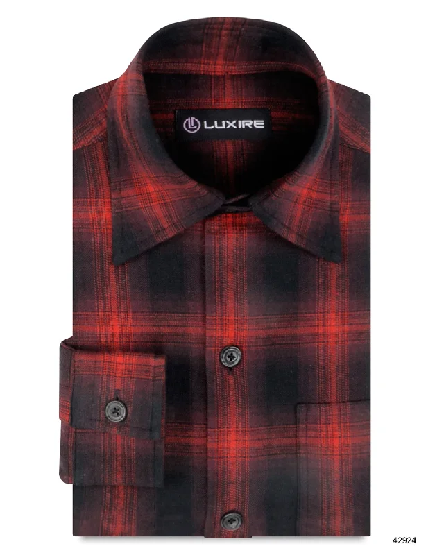 Men's cool-tone shirts-Red Black Tartan Checks