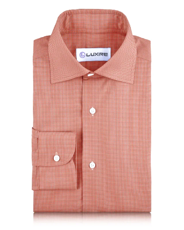 Men's washed-out shirts-Dutch Orange Mini Checks On White