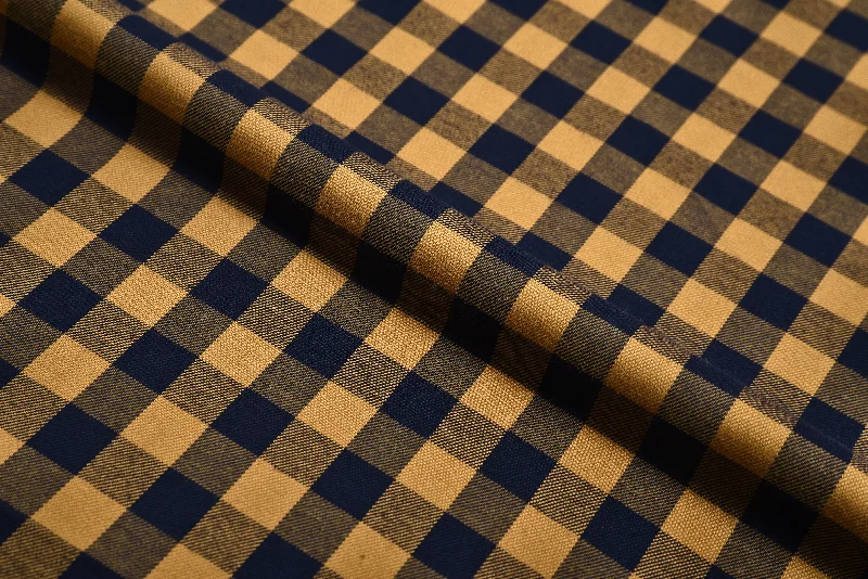 Men's ridge shirts-Navy tan Gingham Shirt