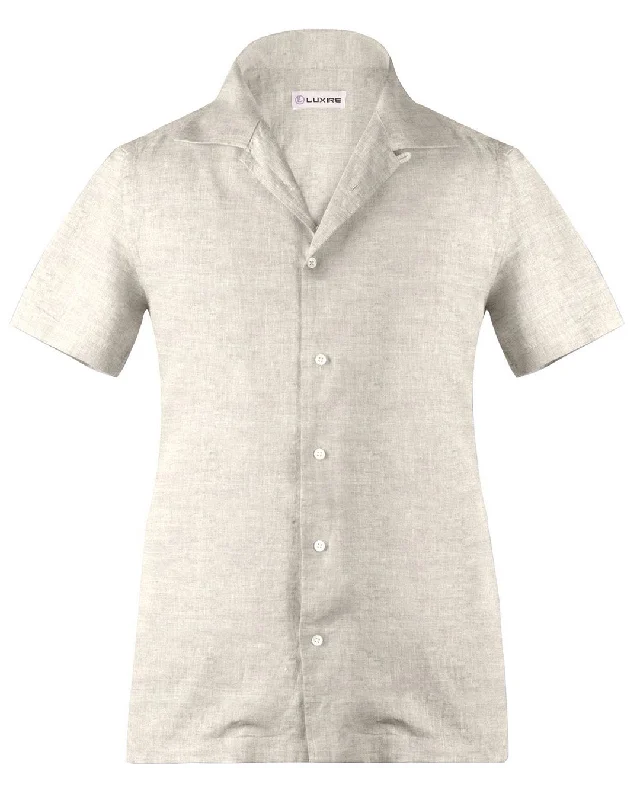 Men's current shirts-Camp collar PRESET STYLE in Sand Cotton Canvas Linen