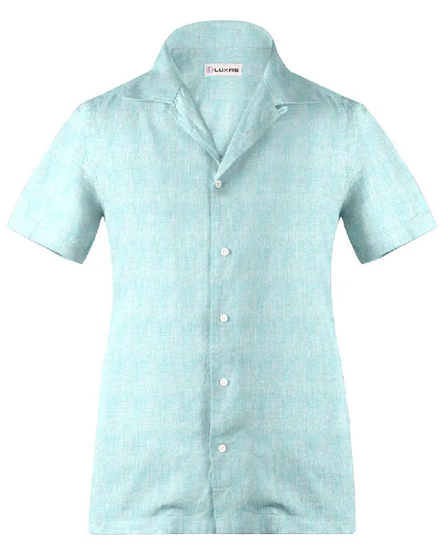 Men's wing shirts-Camp collar PRESET STYLE in Sea Green Linen