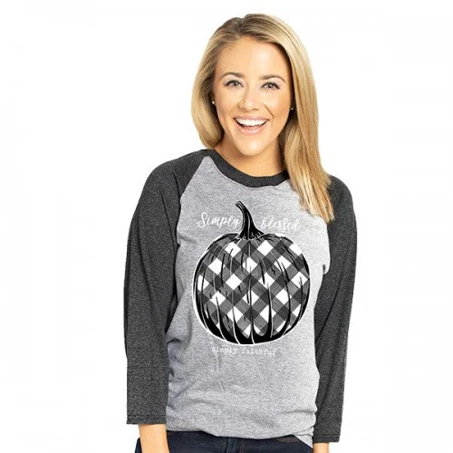 cool short sleeve t-shirts with graphic designs -Simply Faithful By Simply Southern Blessed Plaid Pumpkin Fall Long Sleeve T-Shirt