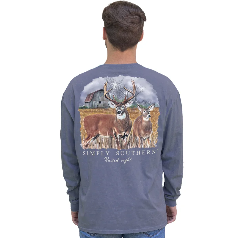 trendy short sleeve shirts for men’s vacation -Simply Southern Deer Indigo Unisex Long Sleeve T-Shirt