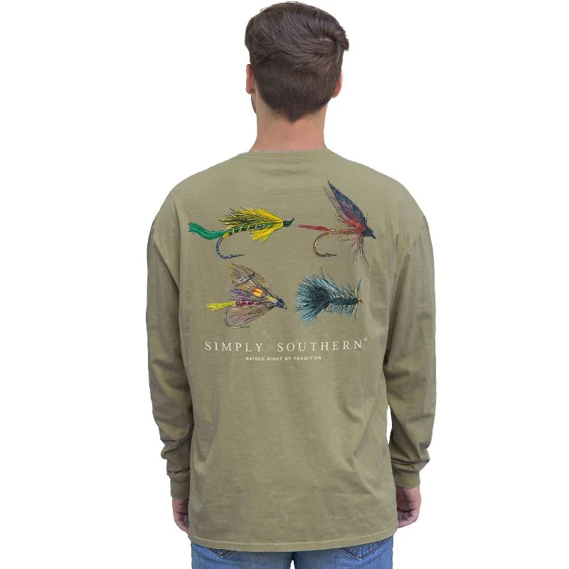 stylish short sleeve shirts for travel and leisure -SALE Simply Southern Fish Fly Olive Unisex Long Sleeve T-Shirt