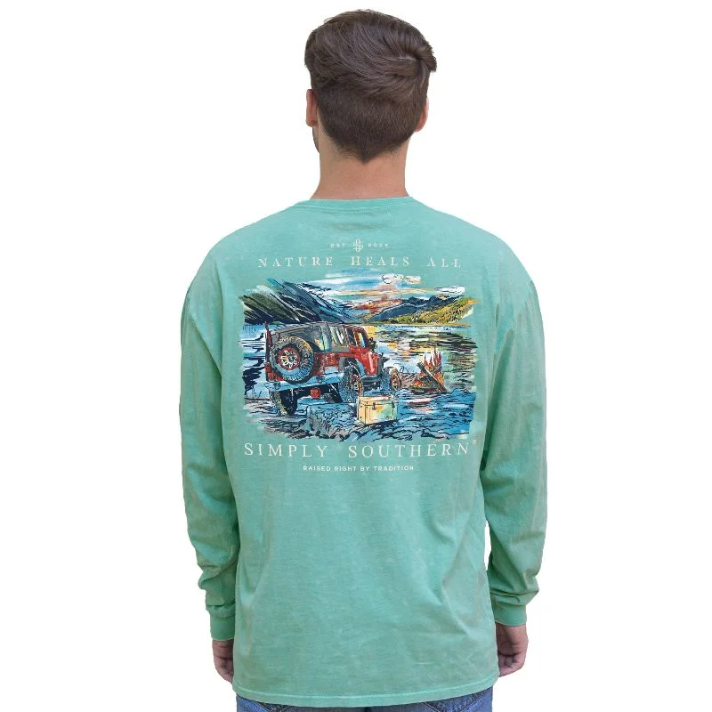 stylish short sleeve shirts for travel wear -SALE Simply Southern Nature Mountains Brook Unisex Long Sleeve T-Shirt