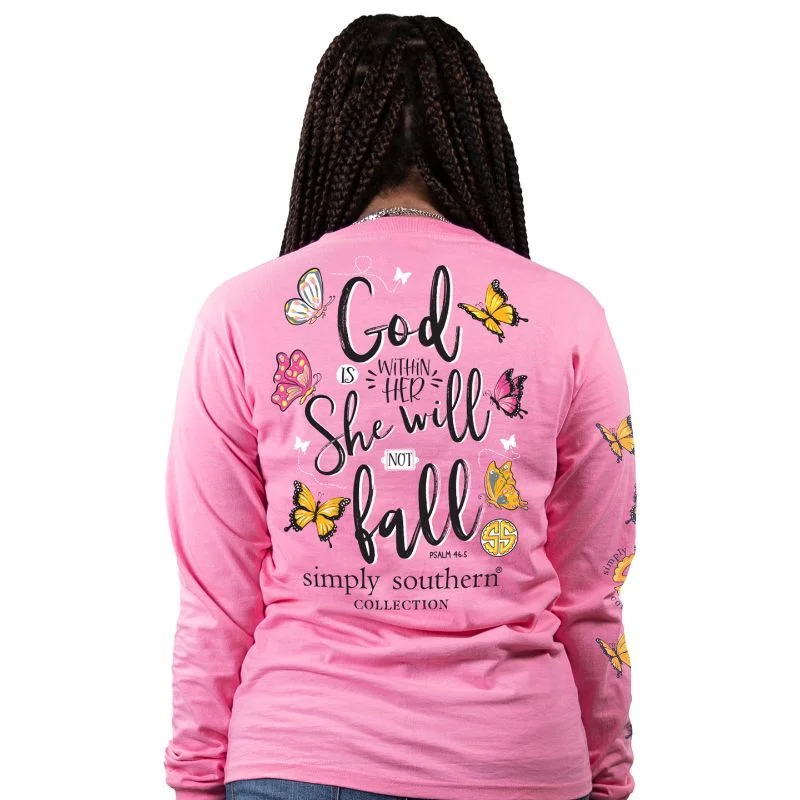 versatile short sleeve shirts for all types of activities -SALE Simply Southern Preppy God Butterfly Faith Long Sleeve T-Shirt